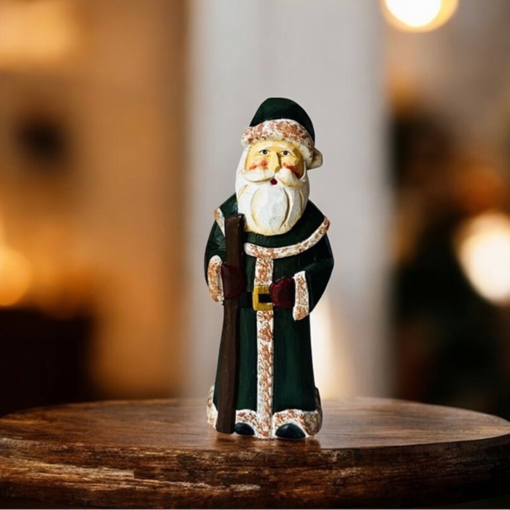 Handcrafted Santa Claus Figurine - Green and White